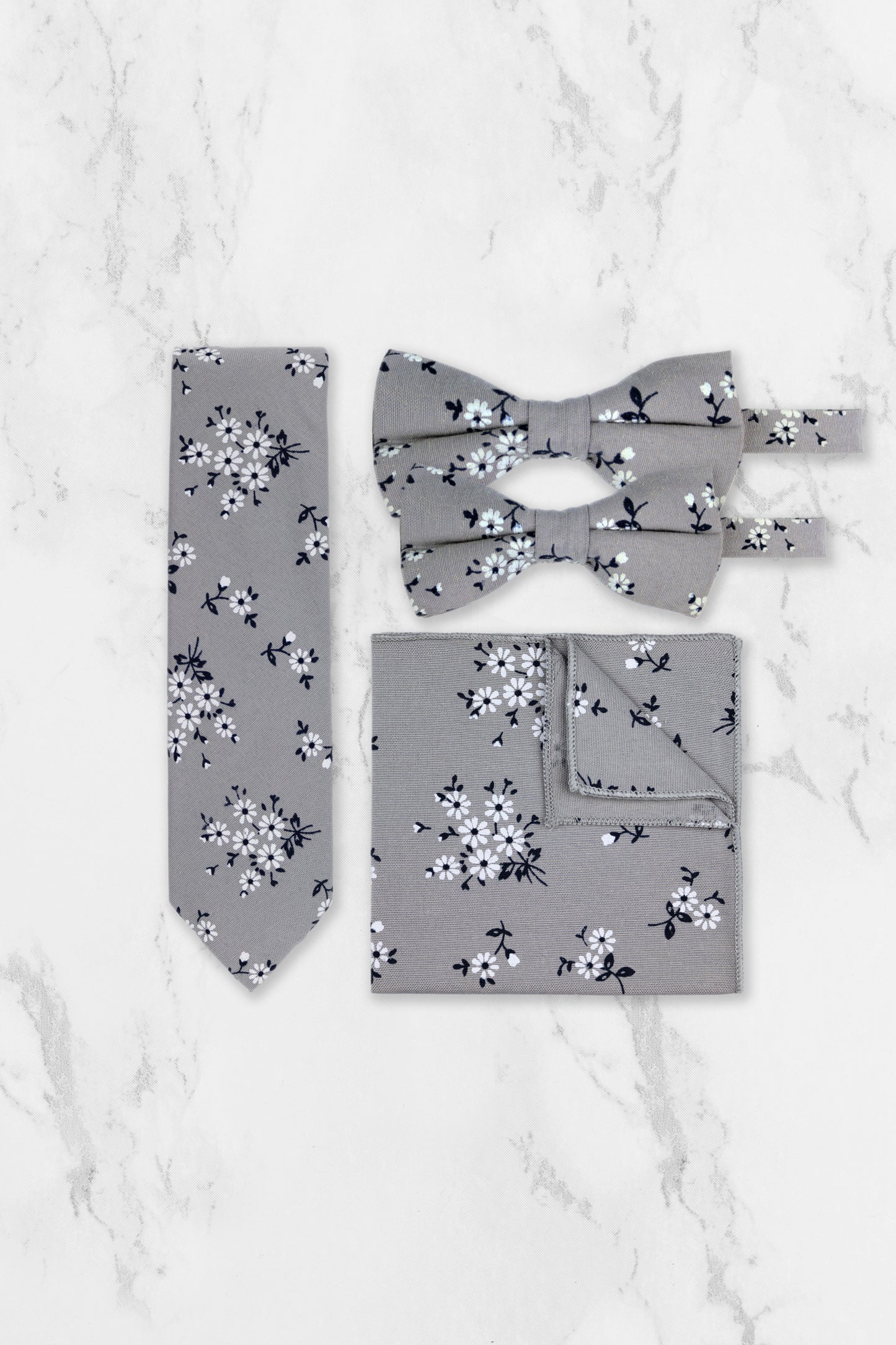 100% Cotton Floral Print Pocket Square - Grey & Navy