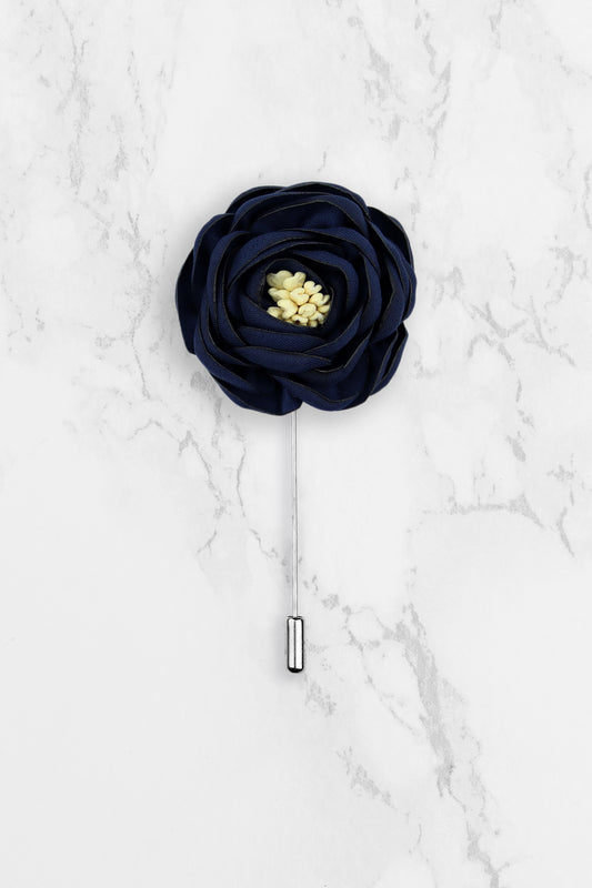 Flower Lapel Pin - Navy Blue