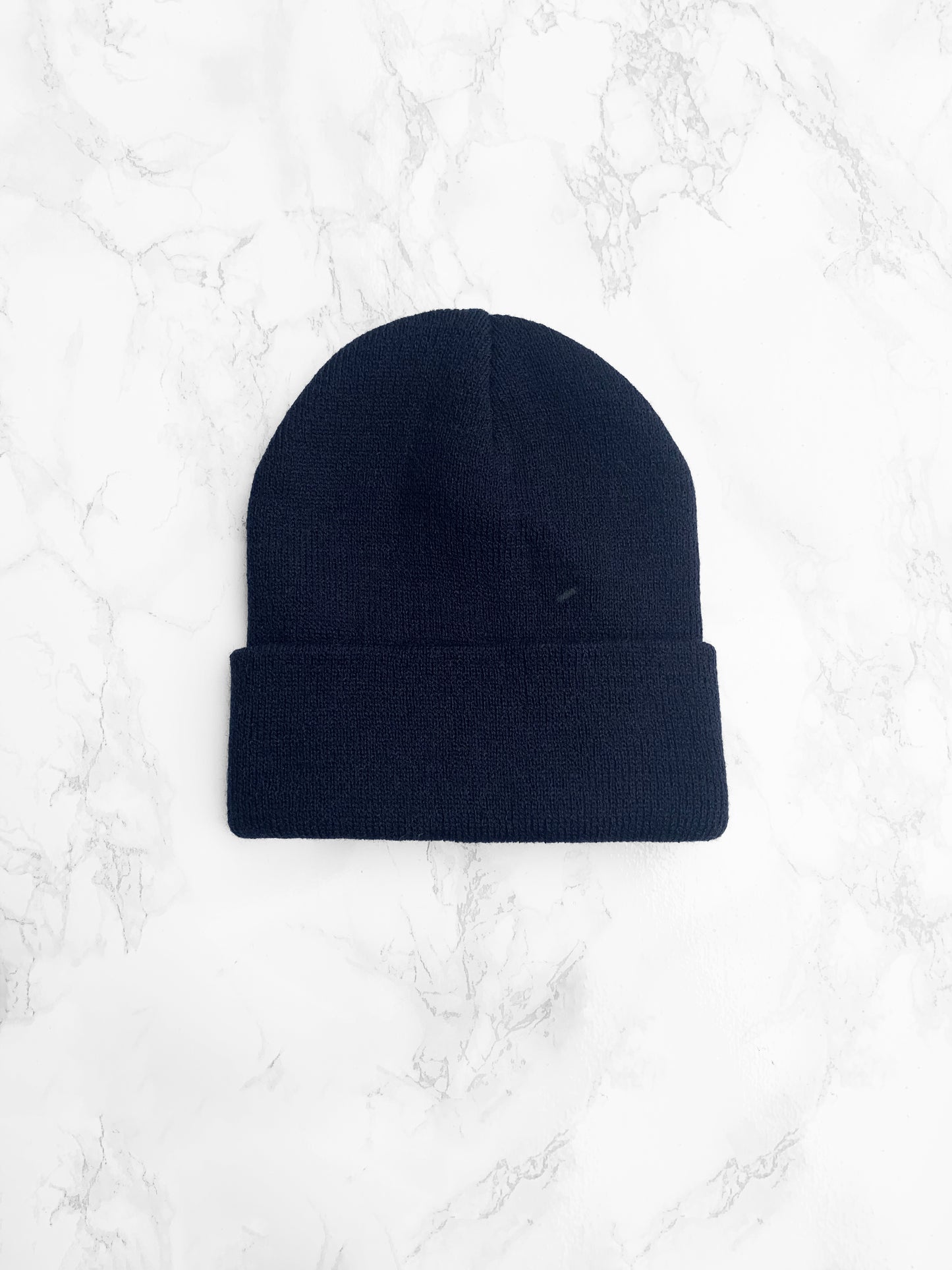 Ribbed Turn Up Beanie - Navy Blue