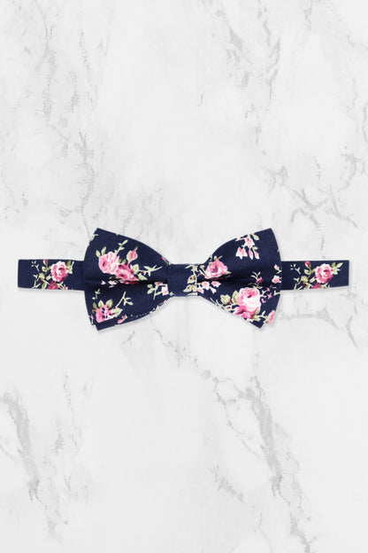 100% Cotton Floral Print Tie - Navy Blue & Pink