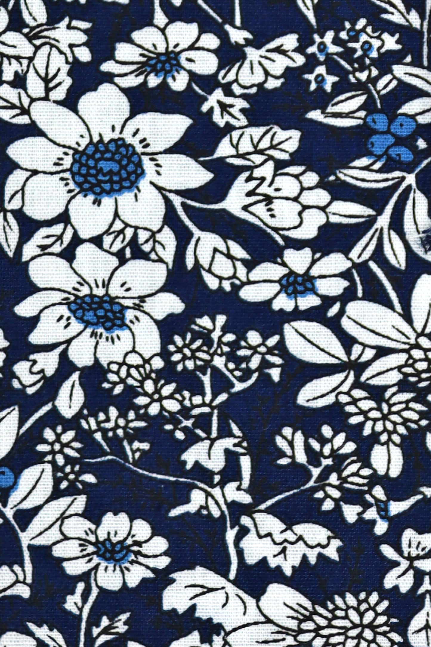 100% Cotton Floral Print Pocket Square - Navy Blue & White