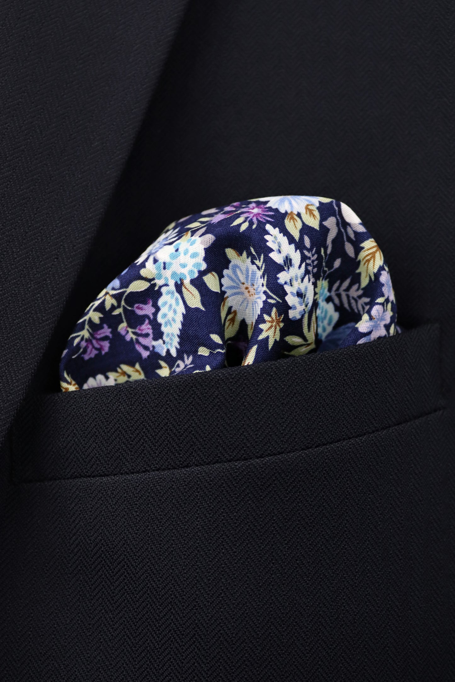 100% Cotton Floral Print Tie - Navy Blue & Purple