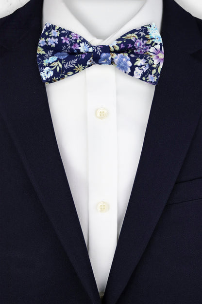 100% Cotton Floral Print Pocket Square - Navy Blue & Purple