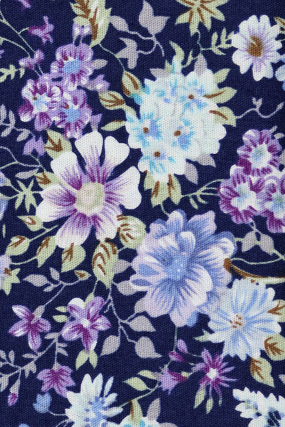 100% Cotton Floral Print Pocket Square - Navy Blue & Purple