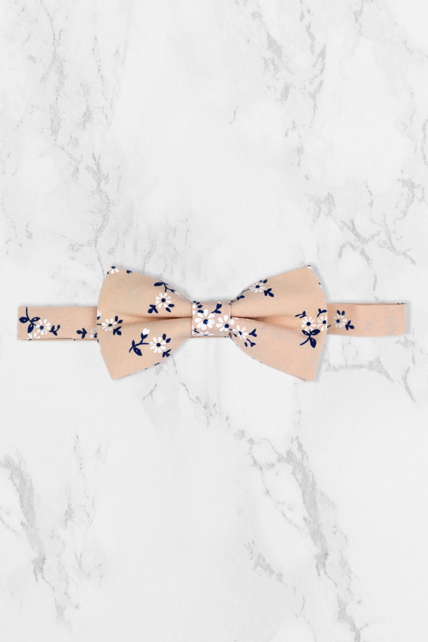 100% Cotton Floral Print Tie - Peach & Navy