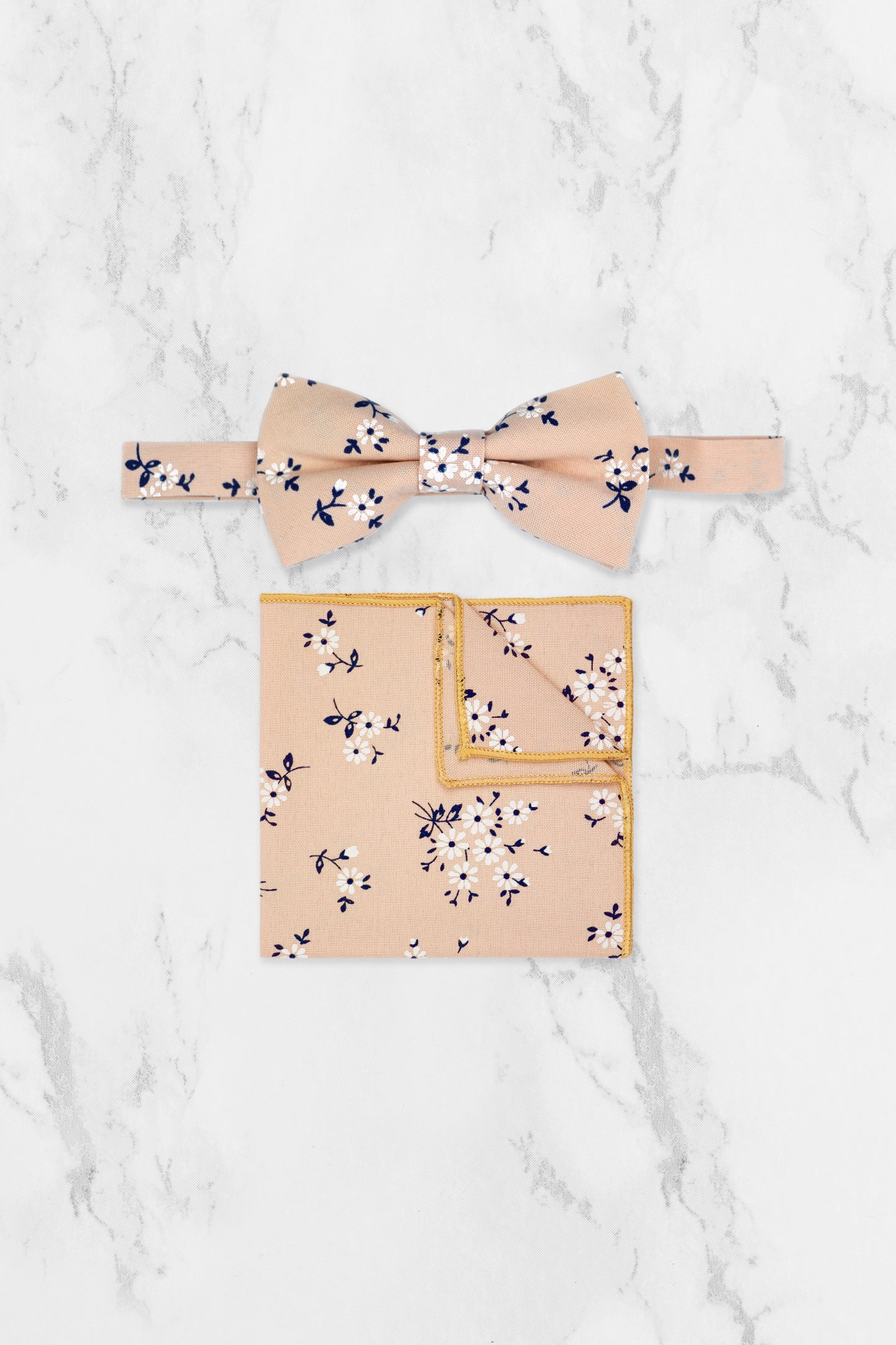 100% Cotton Floral Print Tie - Peach & Navy