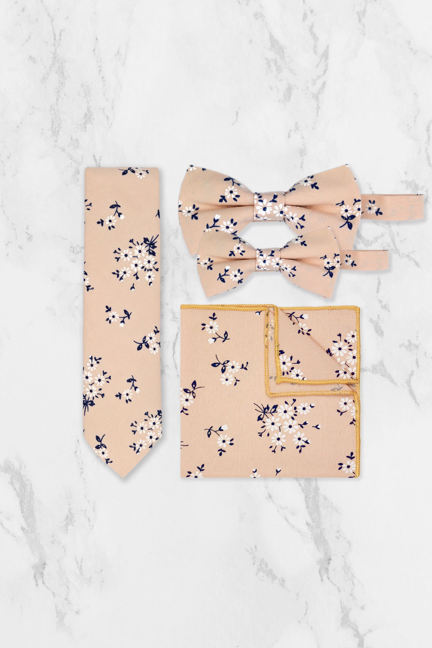 100% Cotton Floral Print Bow Tie - Peach & Navy