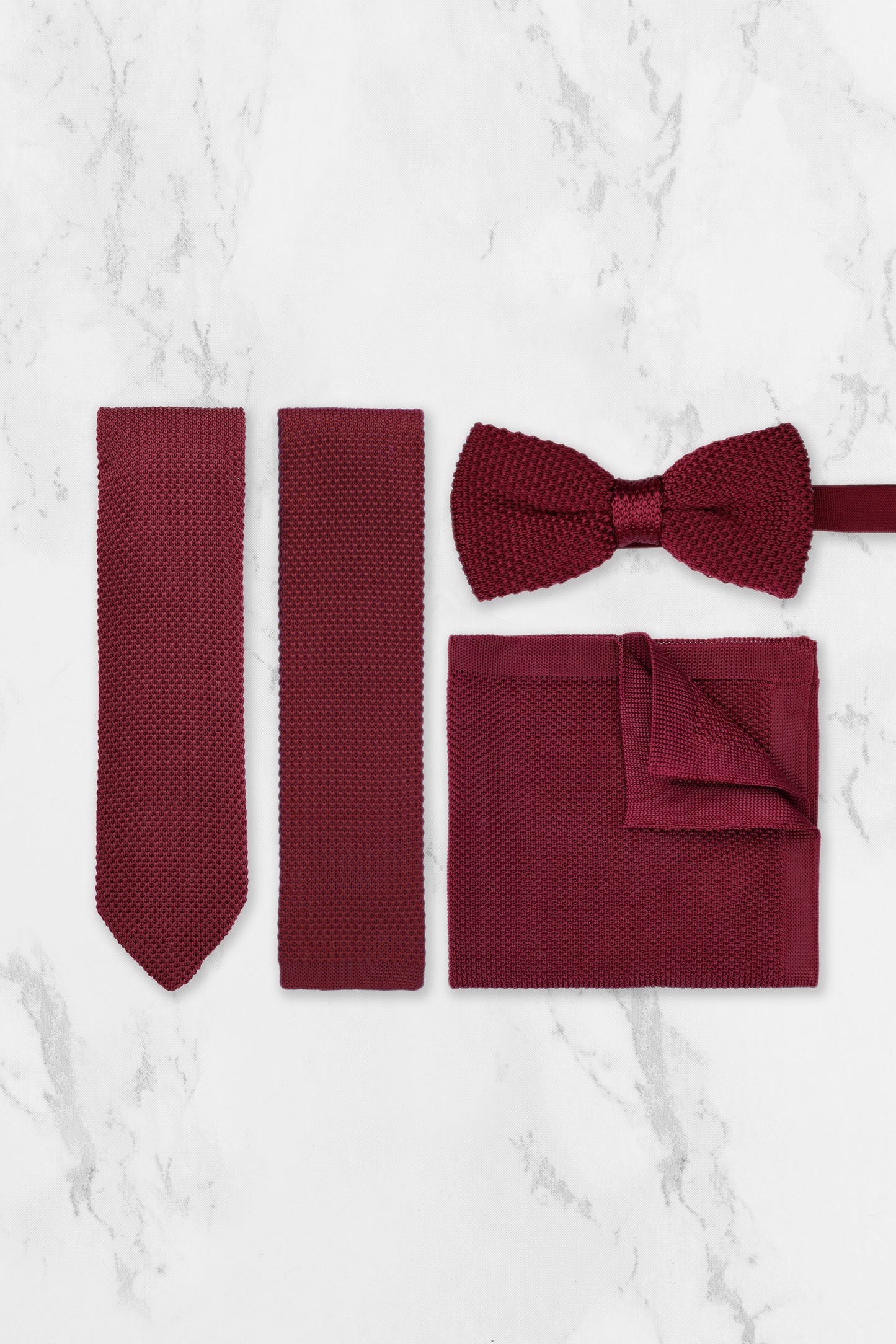 100% Polyester Knitted Pocket Square - Burgundy Red